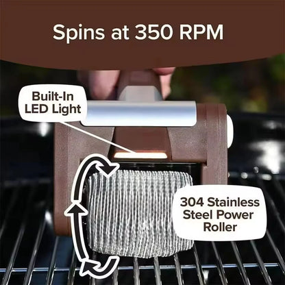 350RPM Electric Roller Grill Brush with Replaceable Brush Head Stainless Steel Grill Cleaner Rechargeable Barbecue Cleaner Tools